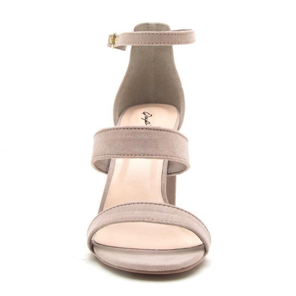 • Qupid • Taupe 3 Band Block Heel Sandals - Picture 3 of 4